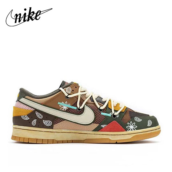 Nike Dunk Low變形蟲 腰果花 拼接縫合 低幫休閑板鞋 男女同款 棕綠