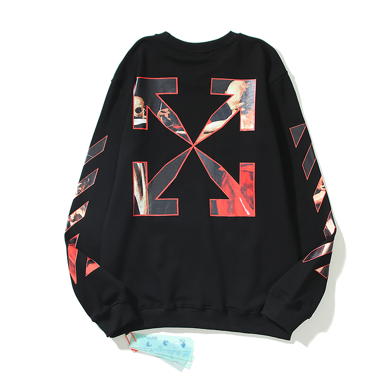 最夯商品#2022熱銷 OFF WHITE 卡拉瓦喬宗教 長袖 衛衣 高街 男女 黑色、白色