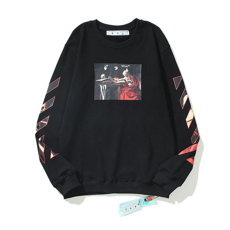 最夯商品#2022熱銷 OFF WHITE 卡拉瓦喬宗教 長袖 衛衣 高街 男女 黑色、白色