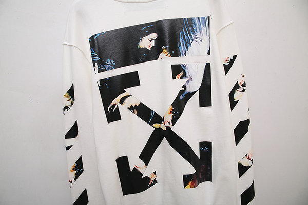 最高品質#2022熱銷 OFF WHITE 箭頭上的藝術圓領長袖衛衣 黑色/白色 男女同款