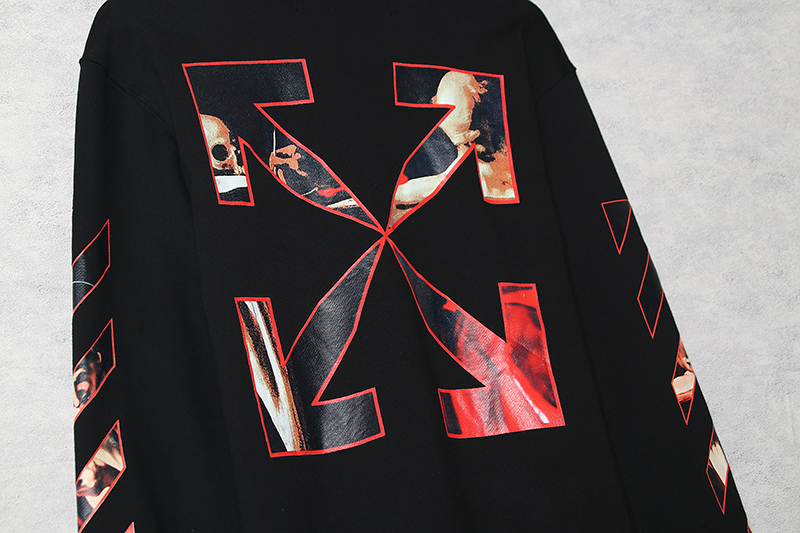 最夯商品#2022熱銷 OFF WHITE 卡拉瓦喬宗教 長袖 衛衣 高街 男女 黑色、白色