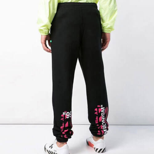 特價下殺#2022熱銷 OFF WHITE 修身運動褲 粉紅條紋 男女同款 黑色