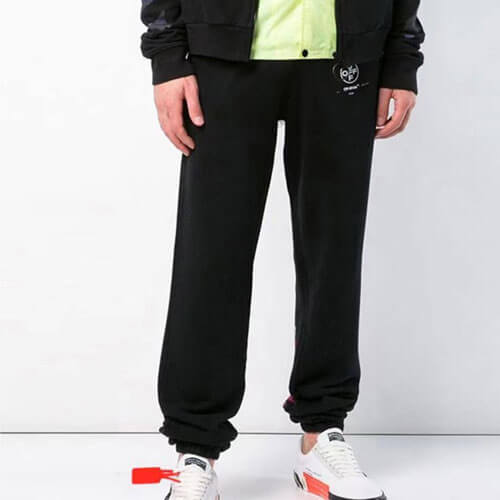 特價下殺#2022熱銷 OFF WHITE 修身運動褲 粉紅條紋 男女同款 黑色