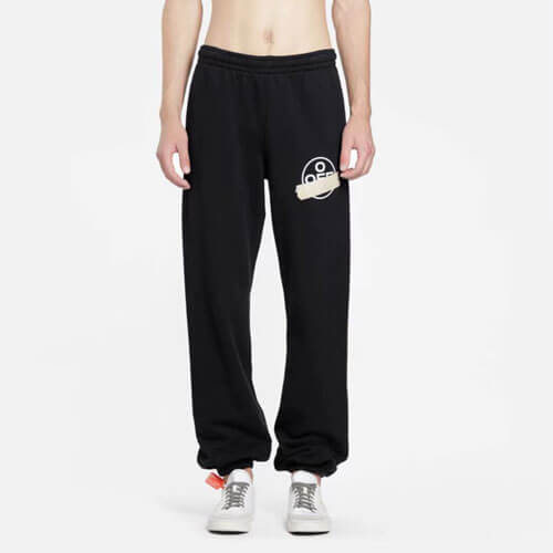 品質保證#2022熱銷 OFF WHITE 膠帶條紋印花棉質寬鬆運動褲 男女同款 黑色
