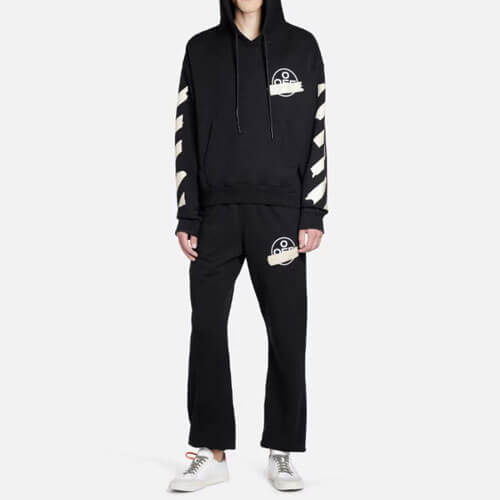 品質保證#2022熱銷 OFF WHITE 膠帶條紋印花棉質寬鬆運動褲 男女同款 黑色