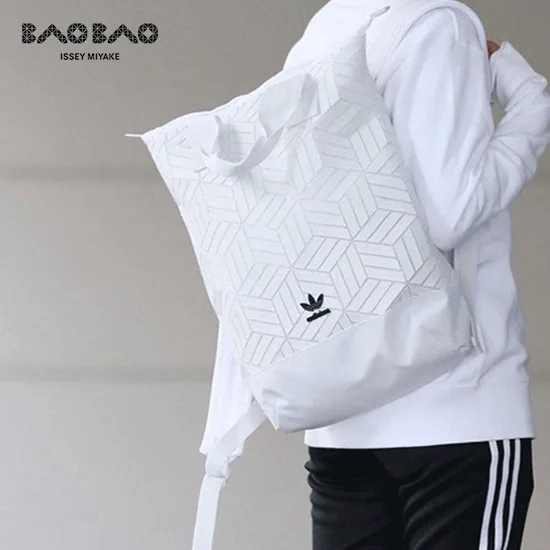 【三宅一生愛迪達聯名款#白色】adidas三葉草 x ISSEY MIYAKE 聯名後背包 徽標3D立體感菱形抽繩 聚氨酯人造革雙肩包