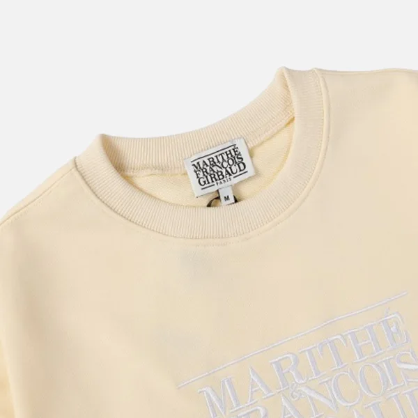 Marithe 车静媛同款杏色卫衣 字母刺绣短款 大學女TEE