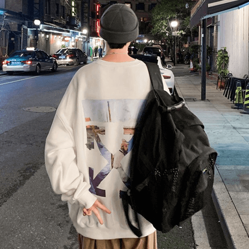 優惠活動#2022熱銷 OFF WHITE 油畫水彩塗鴉箭頭寬鬆情侶套頭圓領衛衣 男女同款 白色