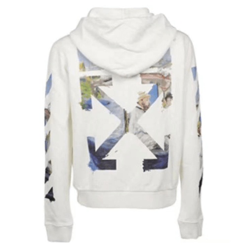 好評熱銷#2022熱銷 OFF WHITE Zipped Up Hoodie White 油畫印花箭頭拉鏈連帽外套 男女同款 白色