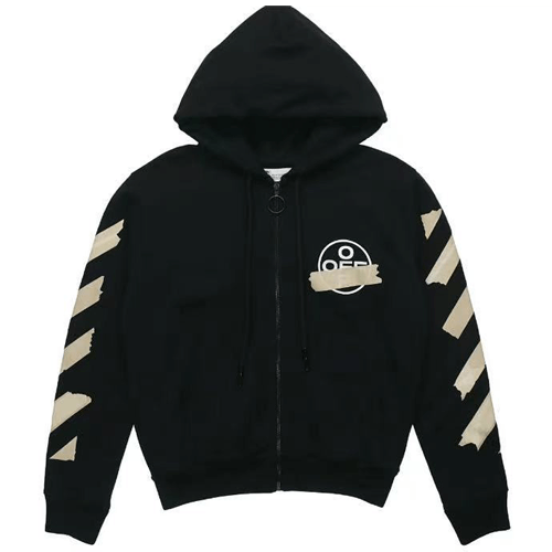 優質爆款現貨#2022熱銷 OFF WHITE 金色膠帶箭頭印花連帽外套 男女同款 黑色