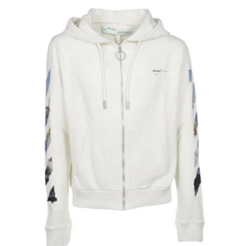 好評熱銷#2022熱銷 OFF WHITE Zipped Up Hoodie White 油畫印花箭頭拉鏈連帽外套 男女同款 白色