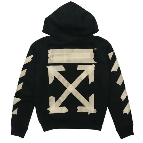 優質爆款現貨#2022熱銷 OFF WHITE 金色膠帶箭頭印花連帽外套 男女同款 黑色